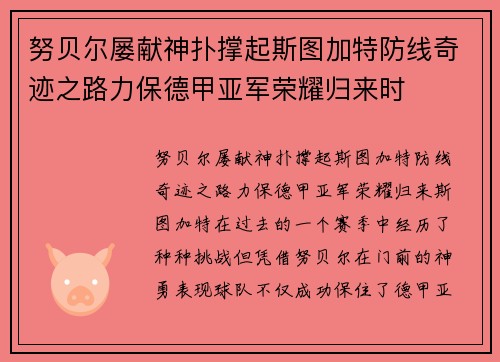 努贝尔屡献神扑撑起斯图加特防线奇迹之路力保德甲亚军荣耀归来时 努贝尔屡献神扑撑起斯图加特防线奇迹之路力保德甲亚军荣耀归来时